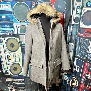 J. CREW Mercantile Vail Parka Jacket Faux Fur Hood Wool Blend Zip Women's Size 2